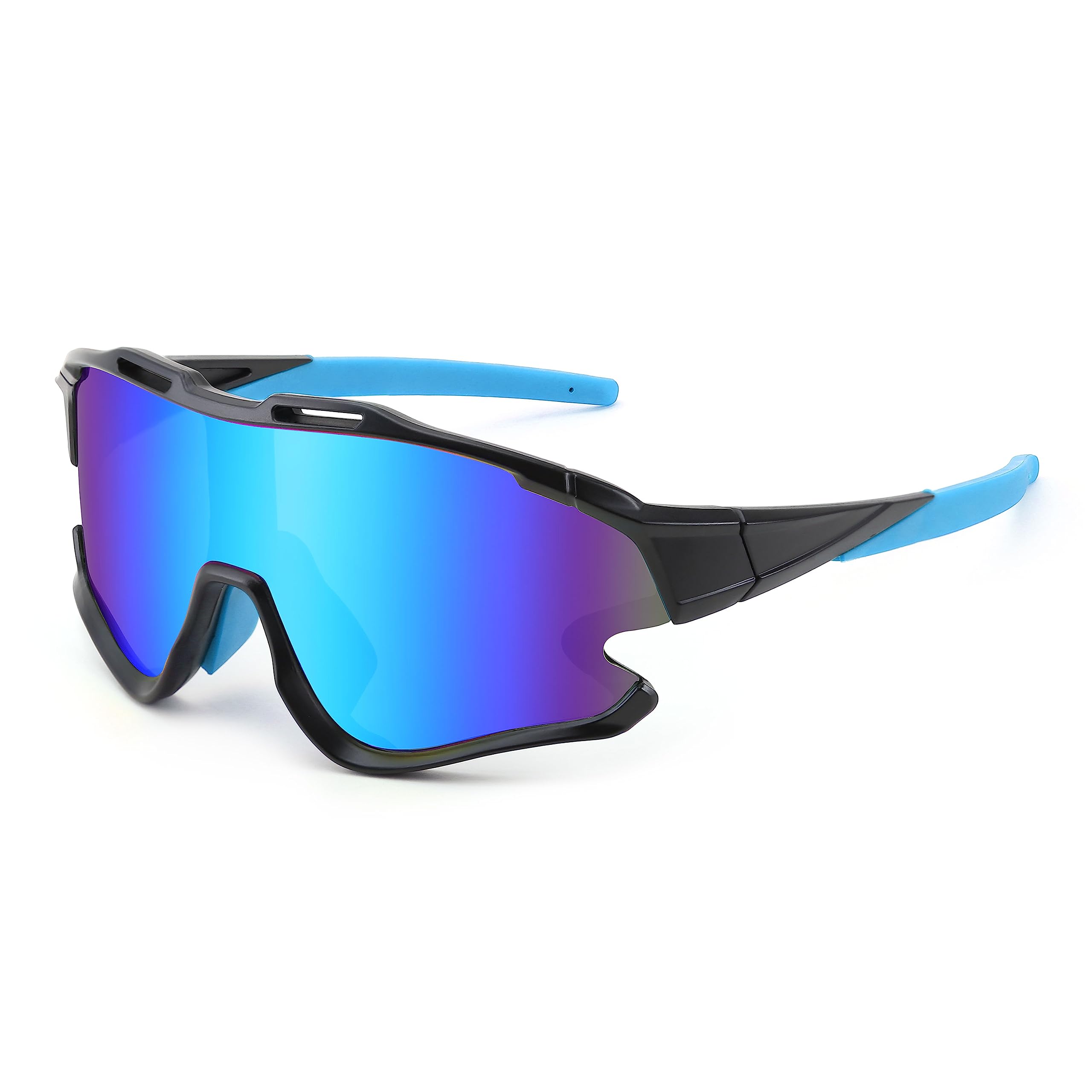 FEISEDYWrap Around Shield Sunglasses Rave Neon Visor One Piece Mirrored Shades 80s 90s Cycling Sports B9099