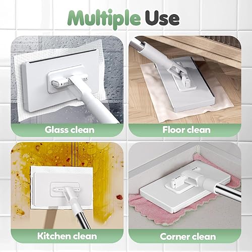 Miniatura 6 de Trapeador de polvo desechable con 4 paños reutilizables, limpiador de polvo retráctil con cabezal de bloqueo y paños de barrido, mango largo de 39