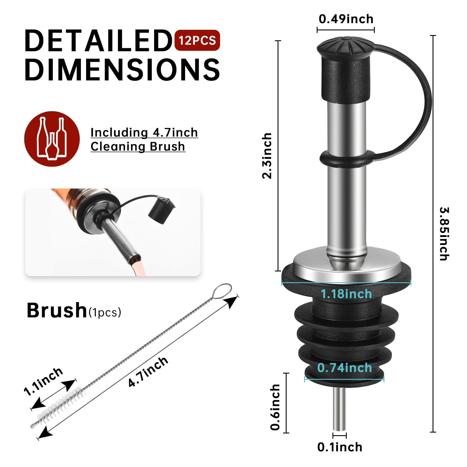 12Pcs Liquor Pour Spouts,Stainless Steel Wine Bottle Pourers with Caps Speed Wine Bottle Pourers With Stoppers Speed Bottle Pourer for Liquor Bottle,Oil Bottles ?Built-in air hole? (12PC)