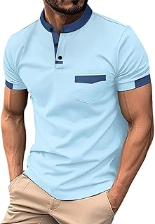 Camisas de manga corta para hombre, a la moda, primavera y verano, casual, cuello de manga corta, color liso, ajuste holgado