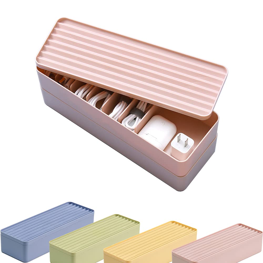 STARRY G Double Layer Cable Tidy Box with Lid, 7 Grids Cable Organizer Box, Large Wire Storage Box for Cables, Charger Plug, Power Strips, Solid Color Cable Management Box (Free 3M Cable Ties Roll)