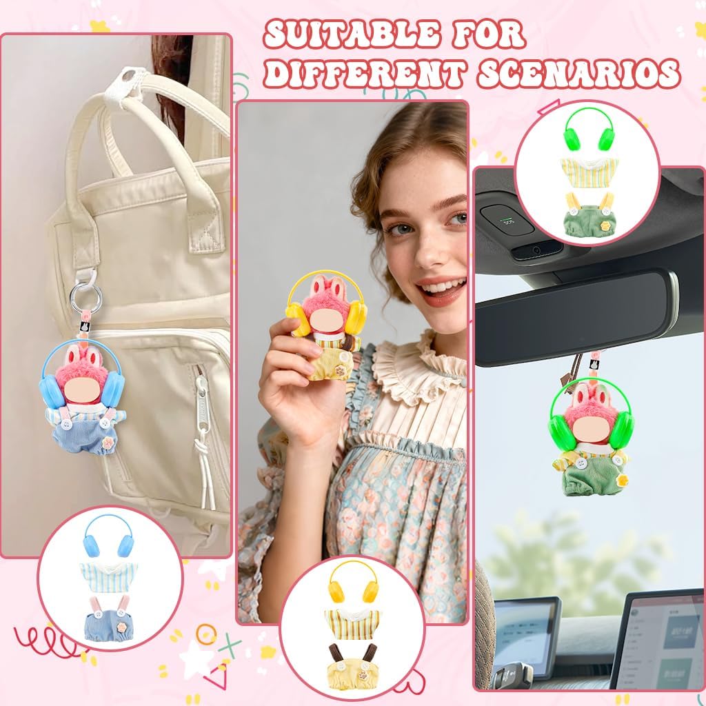 WALLFID Pin for Love Series Doll Clothes Set 10cm (NO Doll), 3-Pack Casual Outfits with Overalls and Headphones, Mini Clothes Accessories for Dress Up, Photography & Collector Display (Yellow)