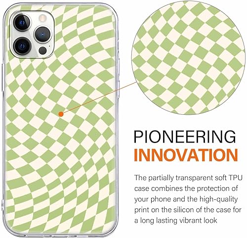 Miniatura 3 de Paquete de 2 fundas de teléfono con diseño a cuadros para iPhone 1314 de 6.1 pulgadas, diseño de cuadrícula transparente, funda de silicona suave