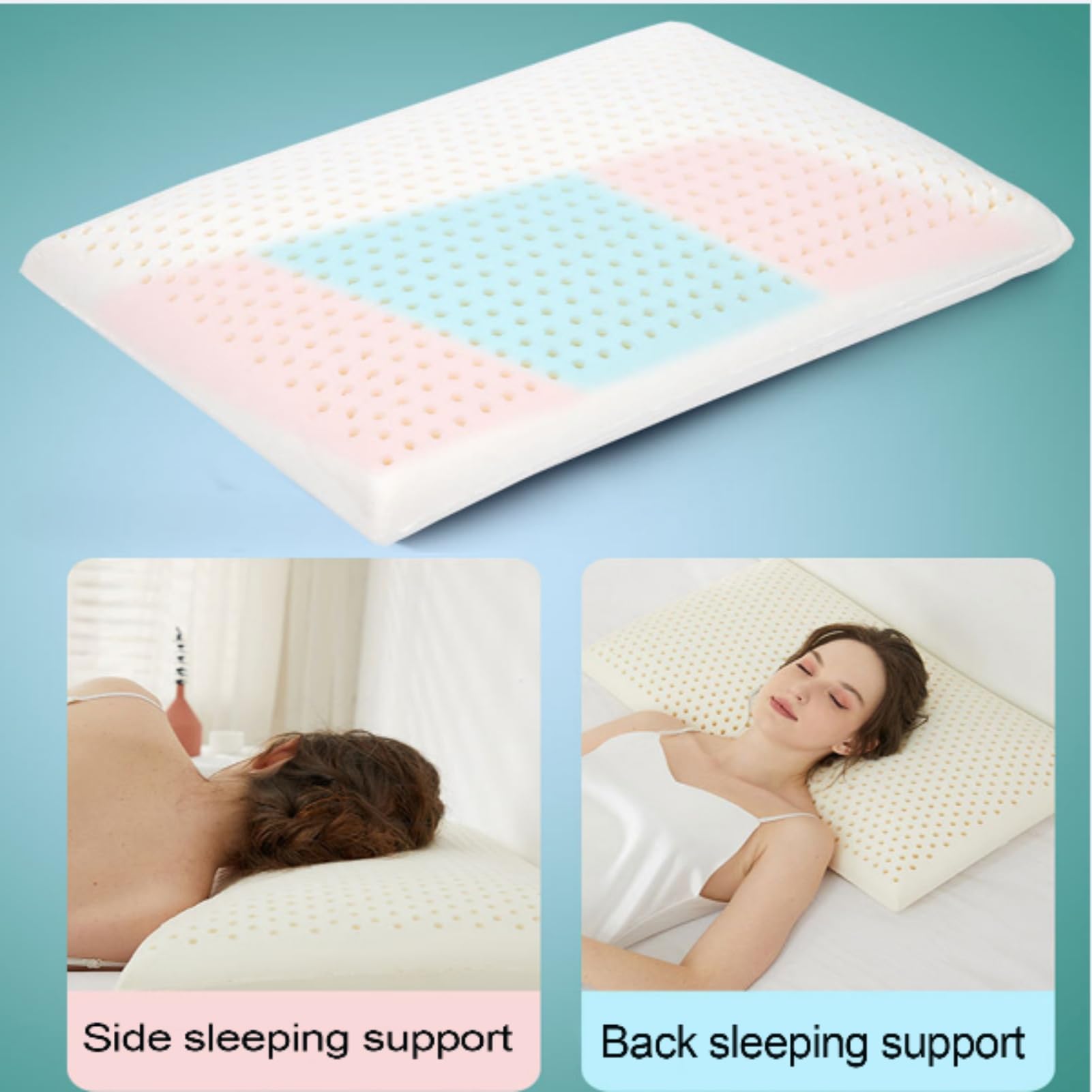 Almohada de látex natural, almohada de apoyo medio para dormir de lado, espalda y boca abajo, espuma de látex extrasuave