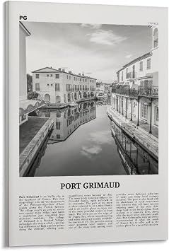LohxA Port Grimaud Print Black And White, Port Grimaud Wall Art, Port Grimaud Poster Canvas Poster Wall Art Bedroom Decor Office Room Kitchen Decor Gift 12x18inch30x45cm, Frame-style