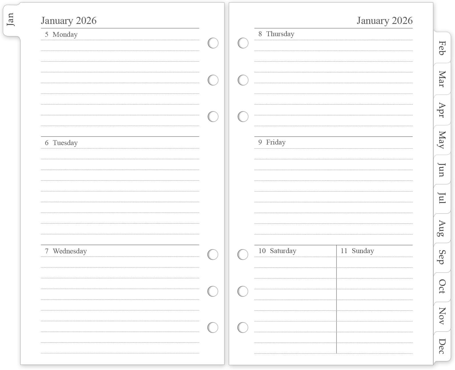 2026 Weekly & Monthly Planner Refill, A6 Small Size Planner Inserts with Monthly Tabs, Size 3, 3.8"x6.8", Jan. 2026 - Dec. 2026, 6-Hole Punched
