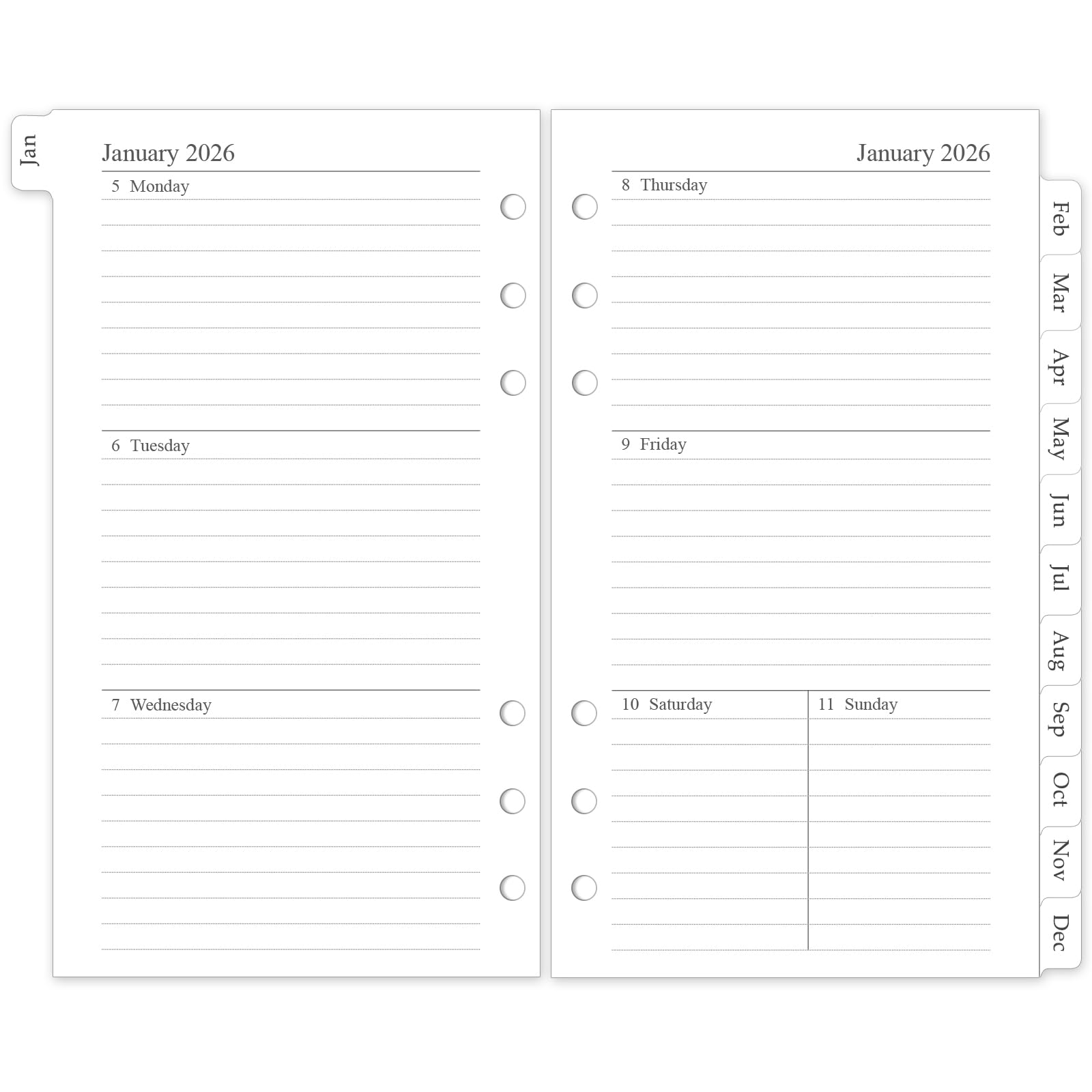 2026 Weekly & Monthly Planner Refill, A6 Small Size Planner Inserts with Monthly Tabs, Size 3, 3.8"x6.8", Jan. 2026 - Dec. 2026, 6-Hole Punched