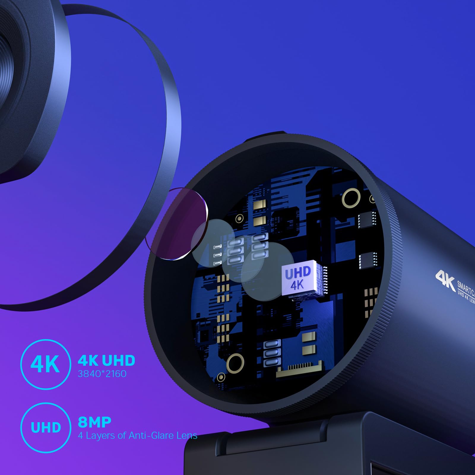 4K Webcam 1080P Autofocus Streaming Web Camera Living Stream Con Microfoni Privacy Cover Scatta Nitida Fluida