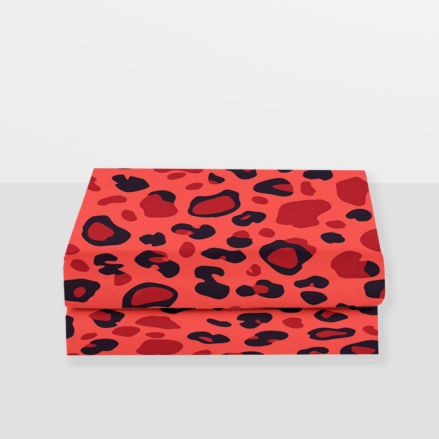 Lenzuolo con angoli profondi stampato con bellissimo motivo leopardato, 3 pezzi, con 2 federe, lenzuola in tessuto rosso in microfibra spazzolato extra morbido, 160 x 200 + 30 cm