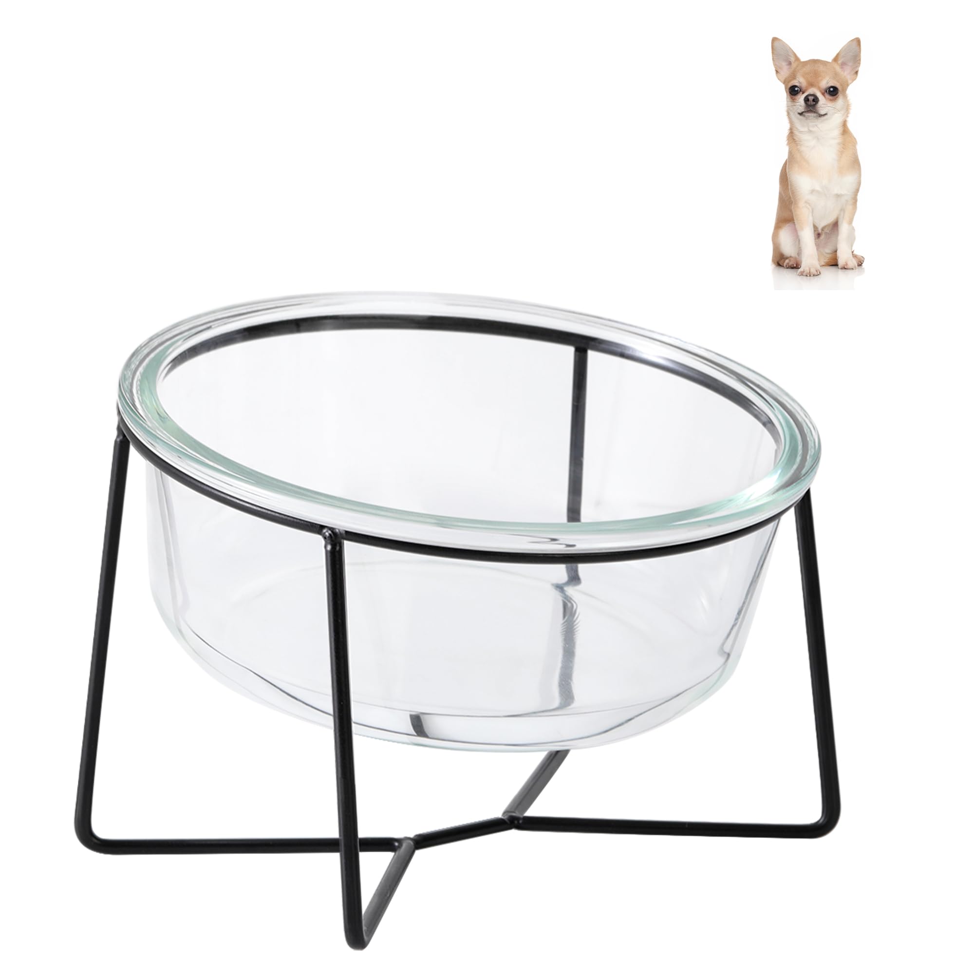 Comedero Elevado para Gato con Soporte, Cuenco de Cristal 460 ml para Agua y Comida, Apto para Perro Pequeño y Cachorro