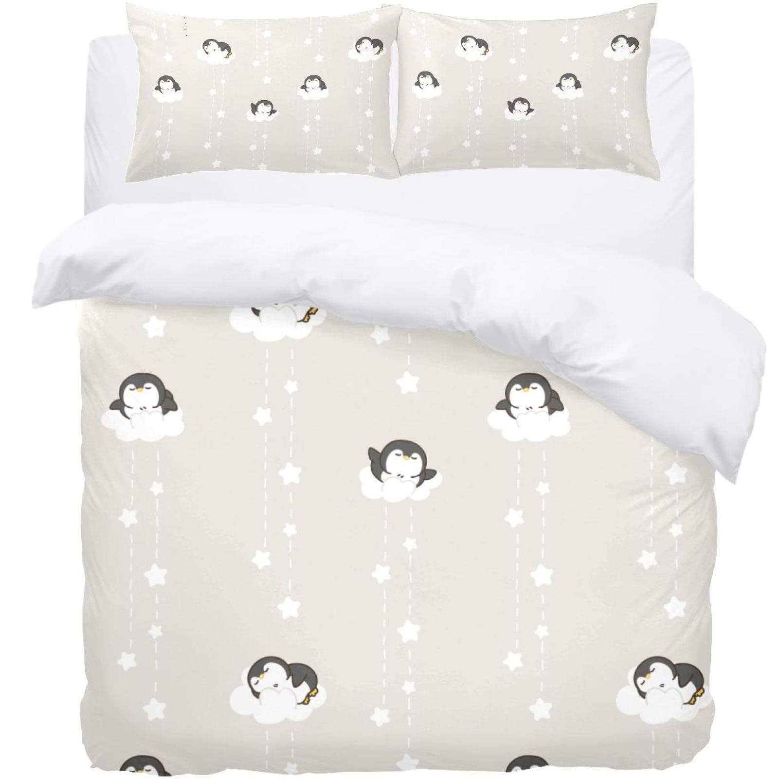 Parure de couette pingouin et nuage pour décorer une chambre d'enfant cocooning