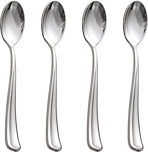 WDF Paquete de 100 cucharas de plástico plateadas desechables, cucharas plateadas de 6.9 pulgadas, cucharas de plástico resistentes, modernas