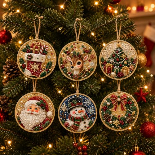 6PCS Christmas Ornaments DIY Pearl Diamond Art Kits - image 1