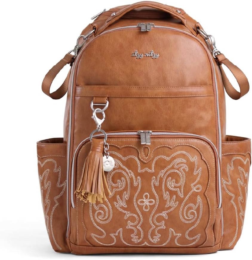 Itzy Ritzy Diaper Bag Backpack – Large Capacity Boss Plus Baby Backpack Diaper Bag Featuring 19 Pockets, Changing Pad, Stroller Clips, and Comfortable Straps (Saddle)