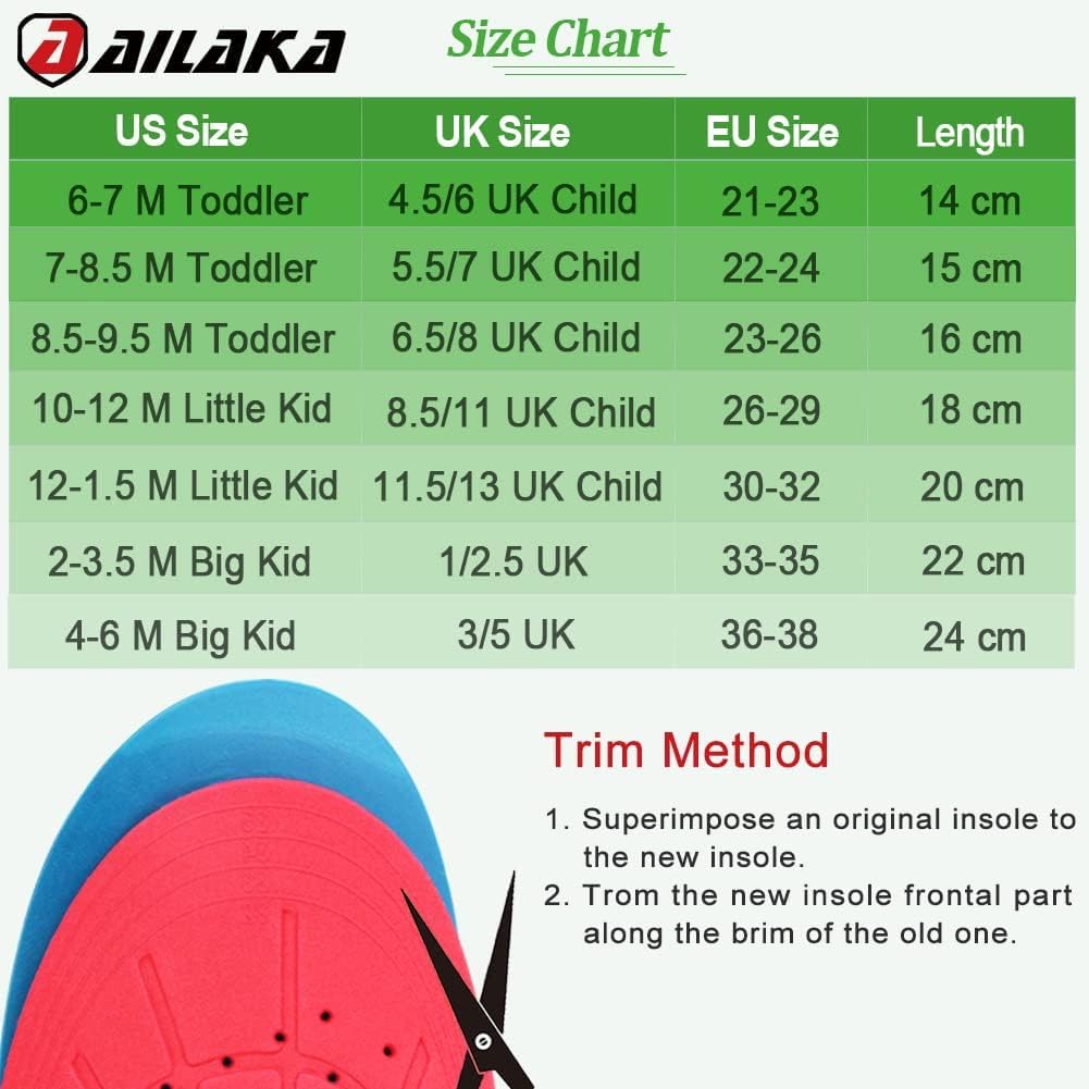 Ailaka Kids Orthotic Arch Support Schuheinlagen, PU-Schaumpolstereinsätze für Kinder für Plattfüße, Plantarfasziitis, Schmerzlinderung an den Fersen (Grün, 36-38 EU 24cm)