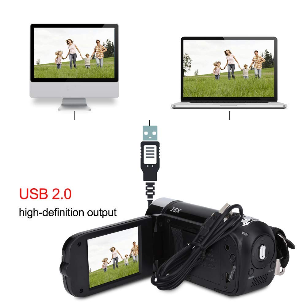 Cámara de Video Digital Videocámara 720P 16MP Full HD Rotación 270 ° Gran Angular Grabador de cámara vlogging Pantalla IPS de 3.0 Pulgadas Videocámaras Zoom 16X Batería de Litio NP5C