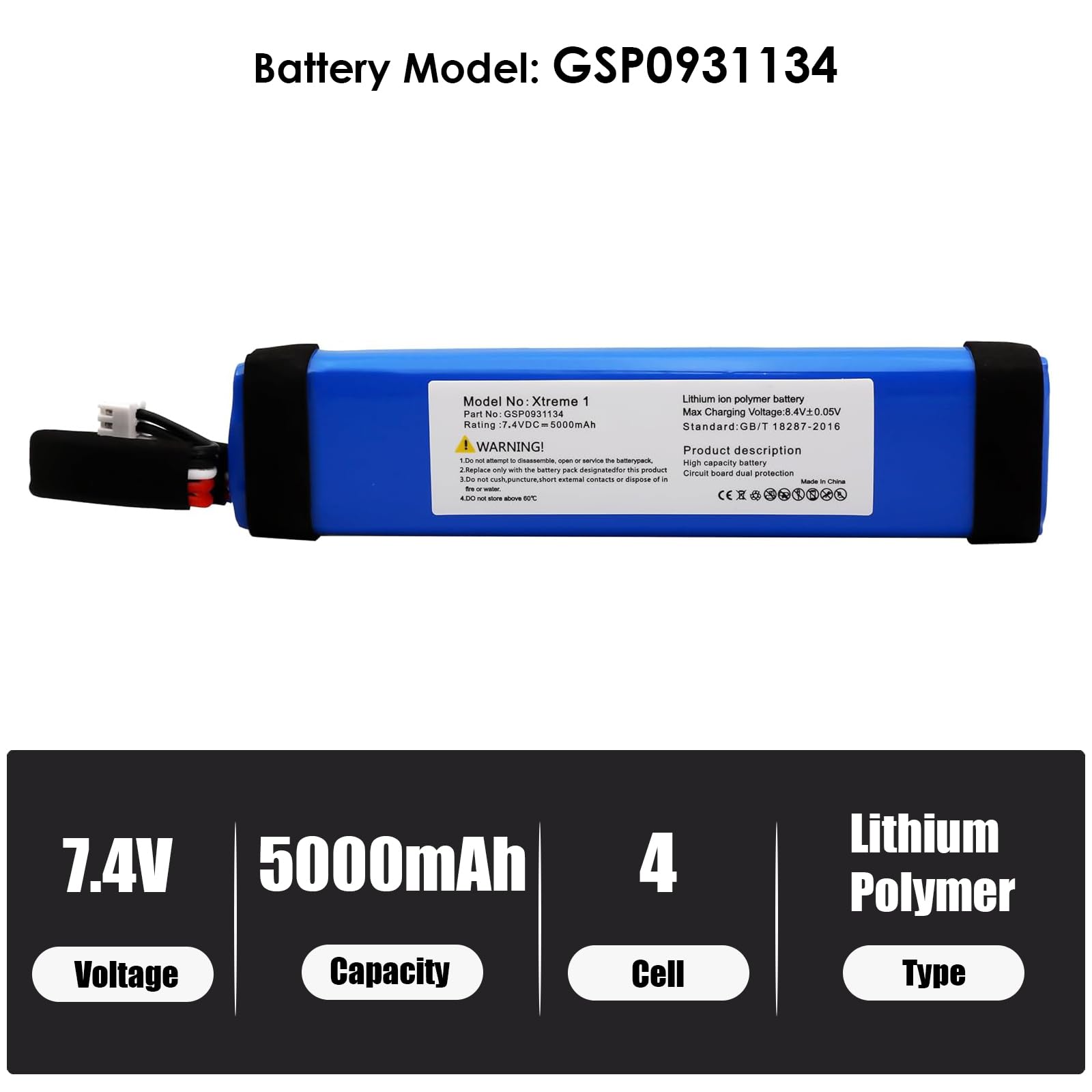 BLESYS Batteria per JBL Xtreme 1 Generation, batteria agli ioni di litio 7,4V 37Wh GSP0931134 per altoparlante JBL Xtreme, Xtreme 1 Altoparlante Bluetooth