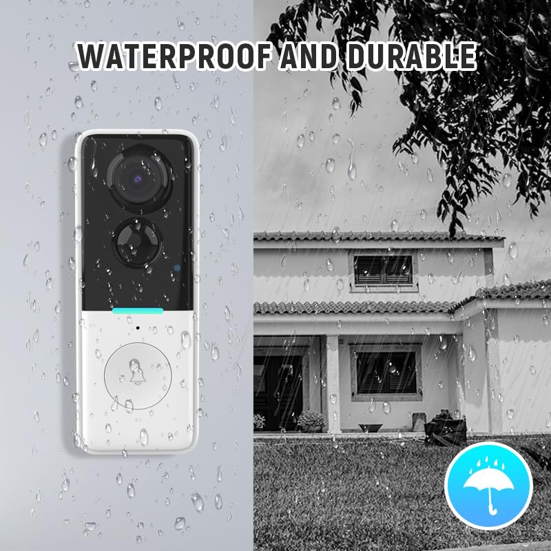 Timbre Videoportero Inalámbrico con Cámara, Timbre Videoportero WiFi Exterior Impermeable IP65 720P con Detección PIR Visión Nocturna Instalación Sencilla Compatible con Tuya Smart App, 2.4 GHz