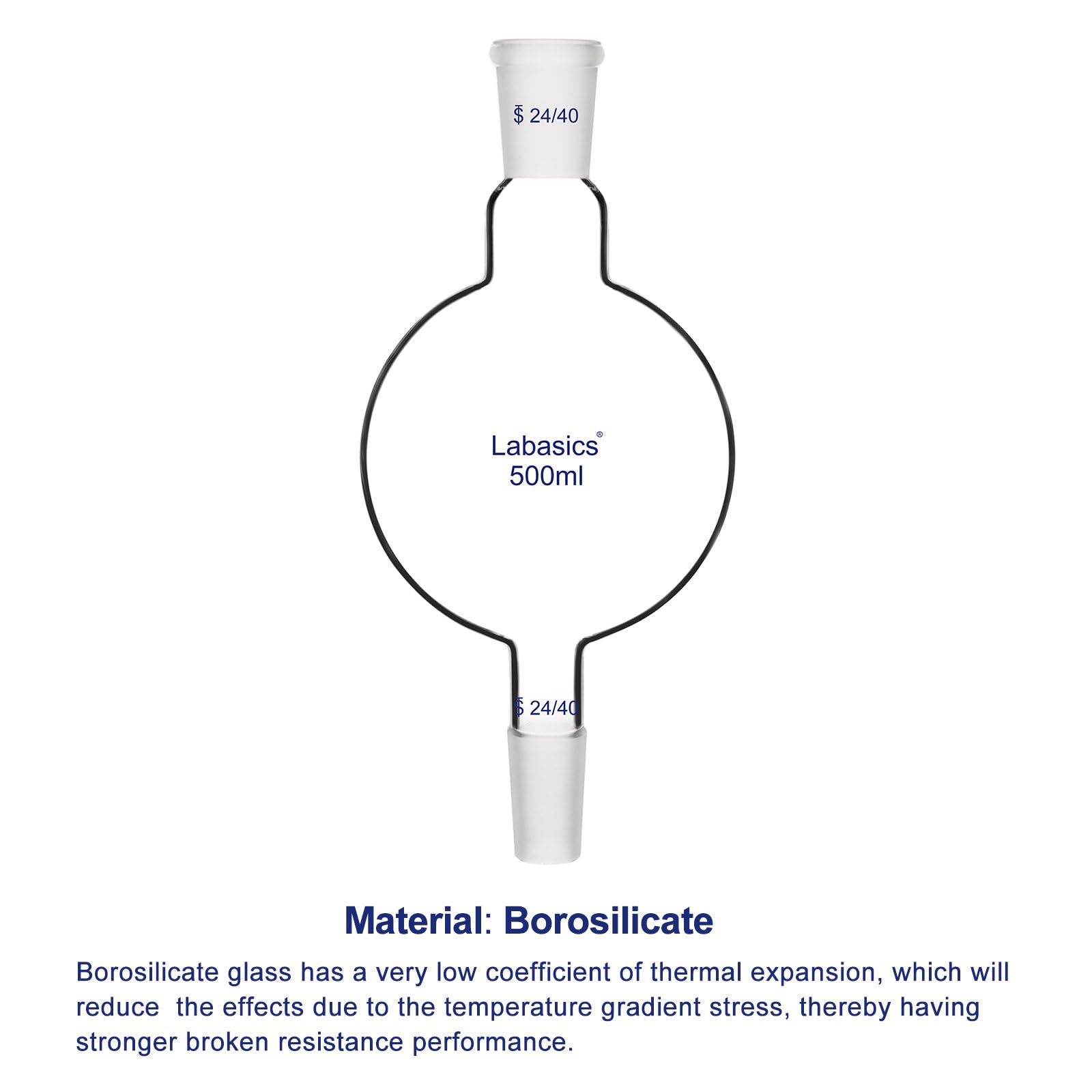 Labasics Réservoir de Chromatographie en Verre 500 ml, Verre Borosilicaté pour Expériences de Chromatographie