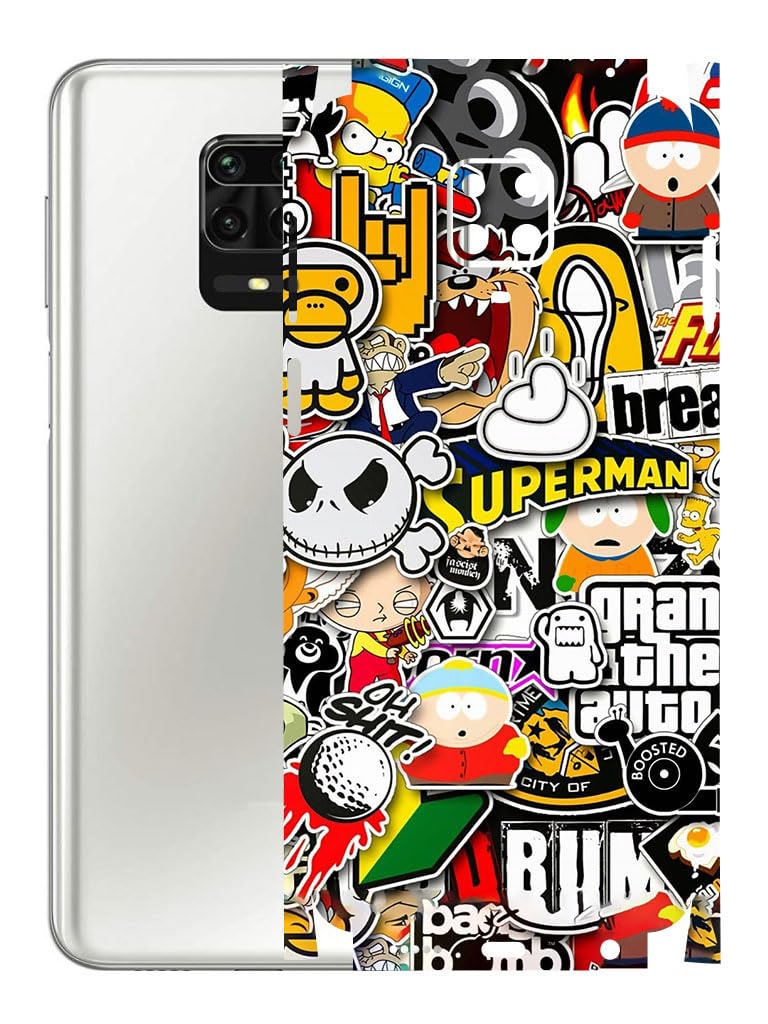 AtOdds - Mobile Back Skin Sticker Wrap Compatible with Redmi Note 9 Pro Max (Coverage - Back+Camera+Sides) (Sticker Bomb)-image-6