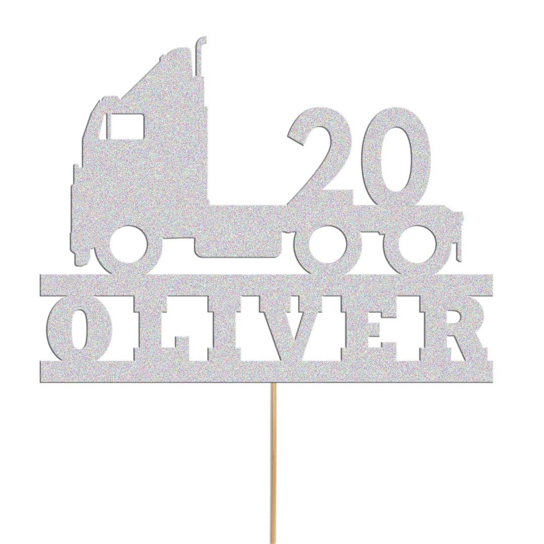 Truck Cake Topper Personalised Lorry Trucker Driver Birthday Topper Decoration Any Name Age | Personalised Cake Topper with Custom Name & Age | Birthday Party Decoration (Silver)