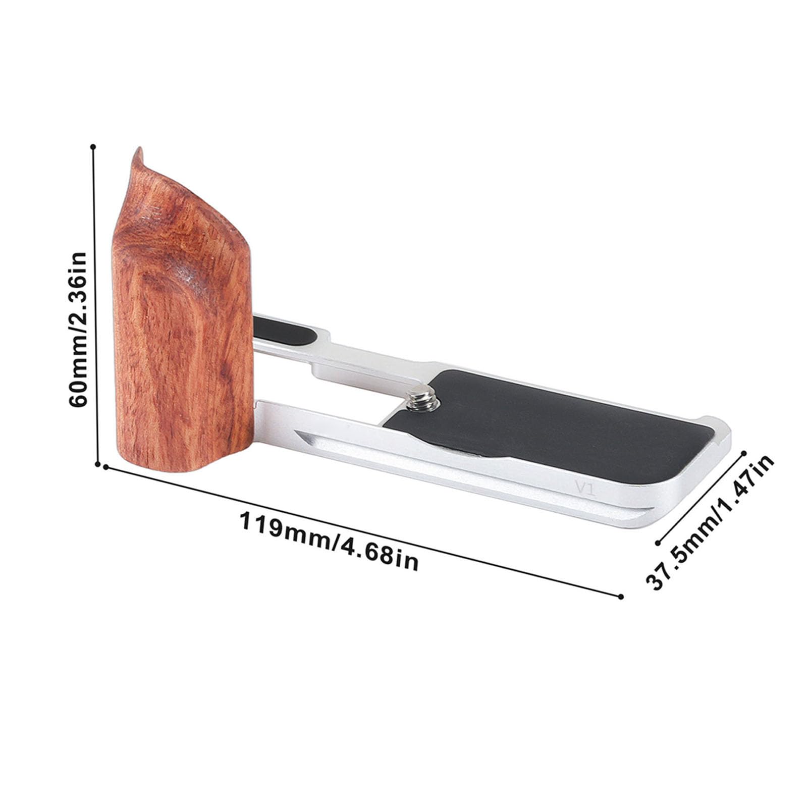 Tosuny Staffa a L per V1, Piastra a Sgancio Rapido in Alluminio (SILVER) | L Shape Handgrip with Wood Grip, 1/4 Inch Threaded Hole, Support for Arca Tripod