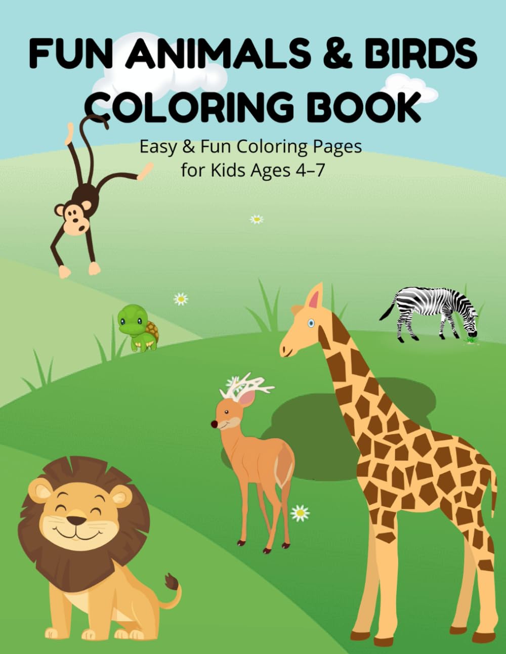 Fun Animals & Birds Colouring Book: Easy & Fun Coloring Pages for Kids Ages 4–7