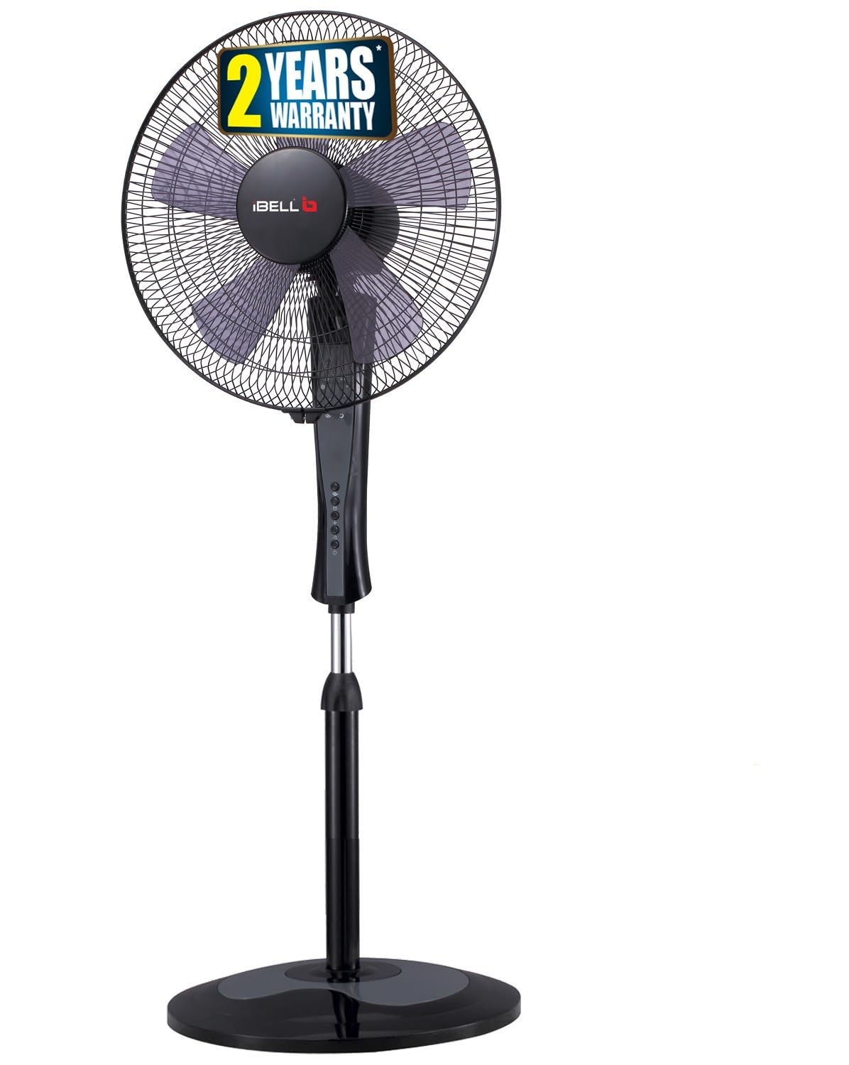 IBELL WINDP10R Black Pedestal Fan, 5-Leaf Design, 3 Speed Remote Control, High Airflow (BLACK)