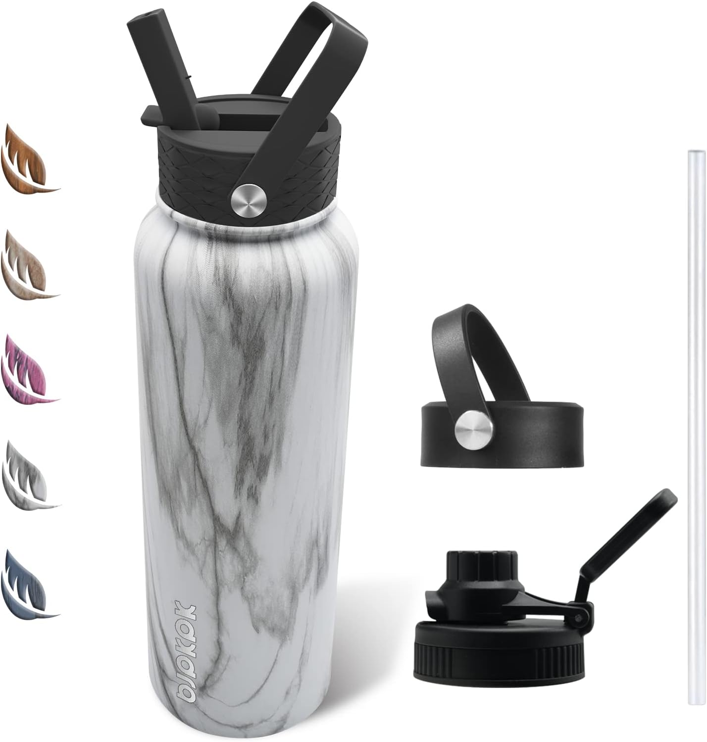 BJPKPK Insulated Water Bottles with Straw Lid, 40oz Large Water Bottle, Stainless Steel Metal Water Bottle with 3 Lids, Reusable Thermos Bottle, Cold & Hot Water Bottle for Sports, Gym-Mint : Everything Else