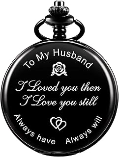 Vintage Quartz Mechanical Pocket WatchPocket Watch, Engraved Pocket Watch to Husband, Vintage Quartz Pocket Watches with Chain for Men, to My Husband Pocket Watch (Color : 001.Black)