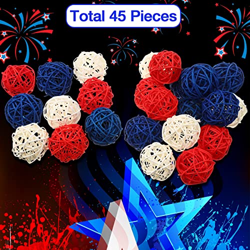 45 Pieces 4Th Of July Rattan Balls Red White And Blue Wicker Balls 1.8 Inch Decorative Balls For Centerpiece Bowls Sphere Orb Filler Decor Natural Rattan Ball Decorations Vase Ornament For Table #TOP1