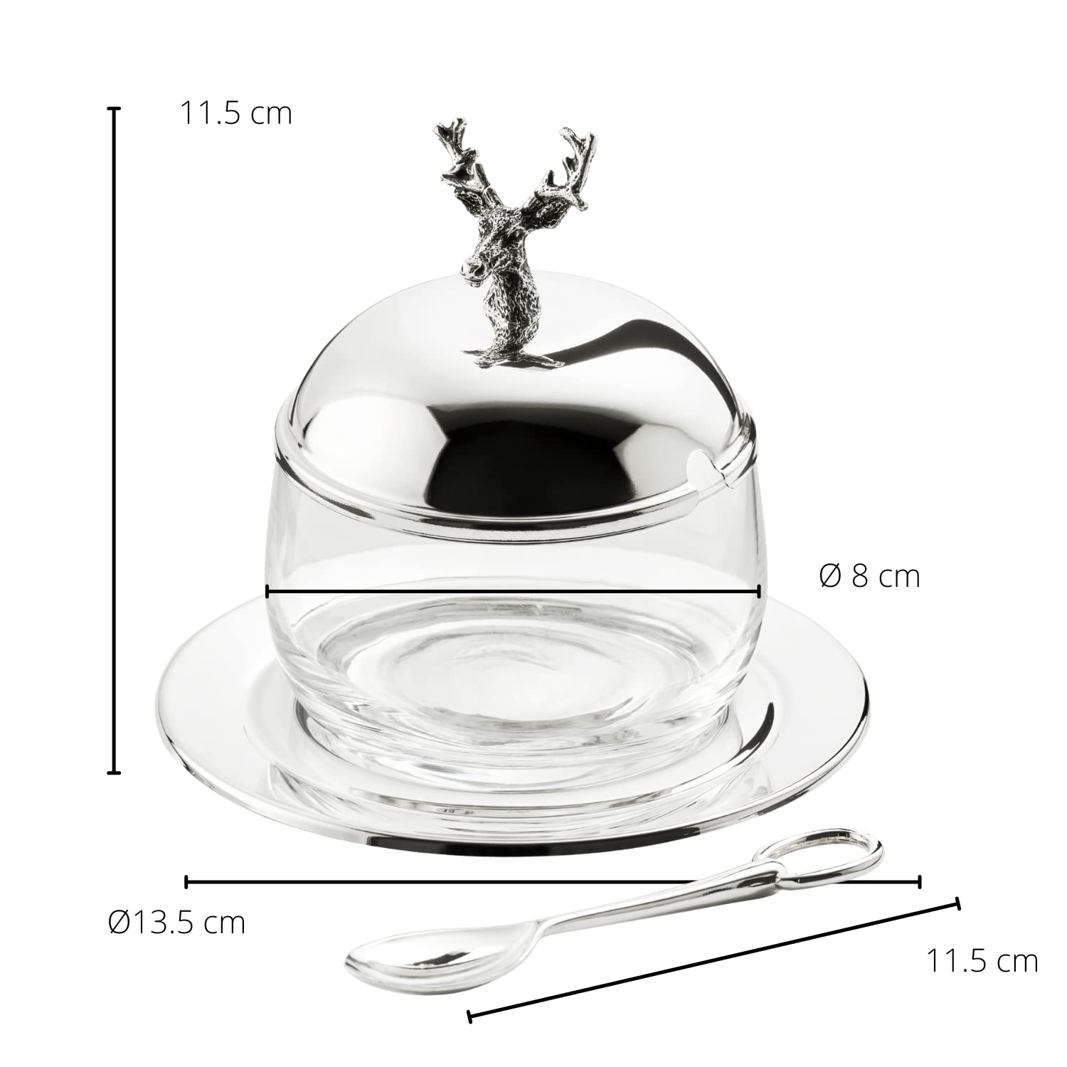 EDZARD Marmeladenglas Hirsch (Höhe 11 cm, Ø 10 cm) edel versilbert