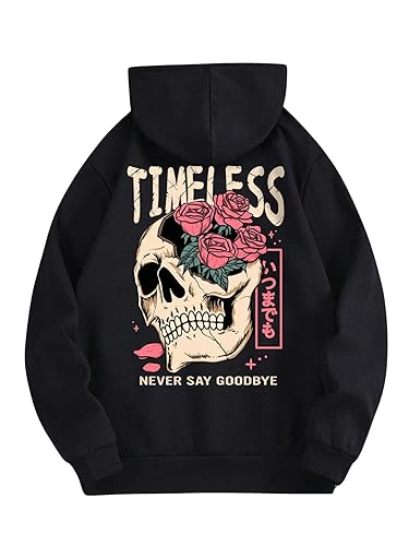 SHENHE Men's Skull Rose Printed Hoodie Graphic Gothic Hoodies Sweatshirt