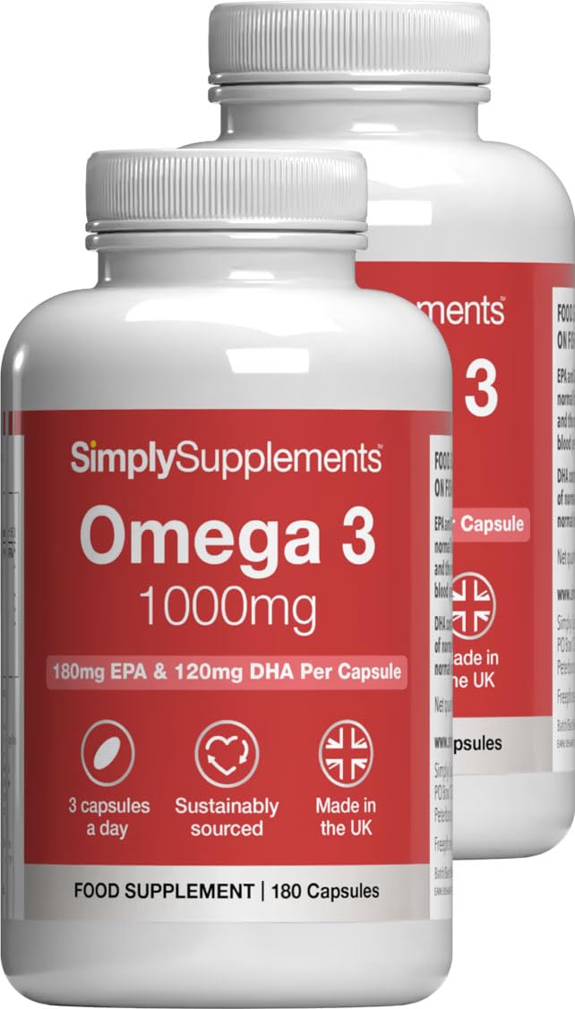Pure Omega 3 1000mg Capsules | Supports Heart, Brain & Eye Health | Rich in Omega 3 Fatty Acids | 540mg of EPA and 360mg of DHA per Serving | 360 Capsules = 4 Months’ Supply | Made in The UK