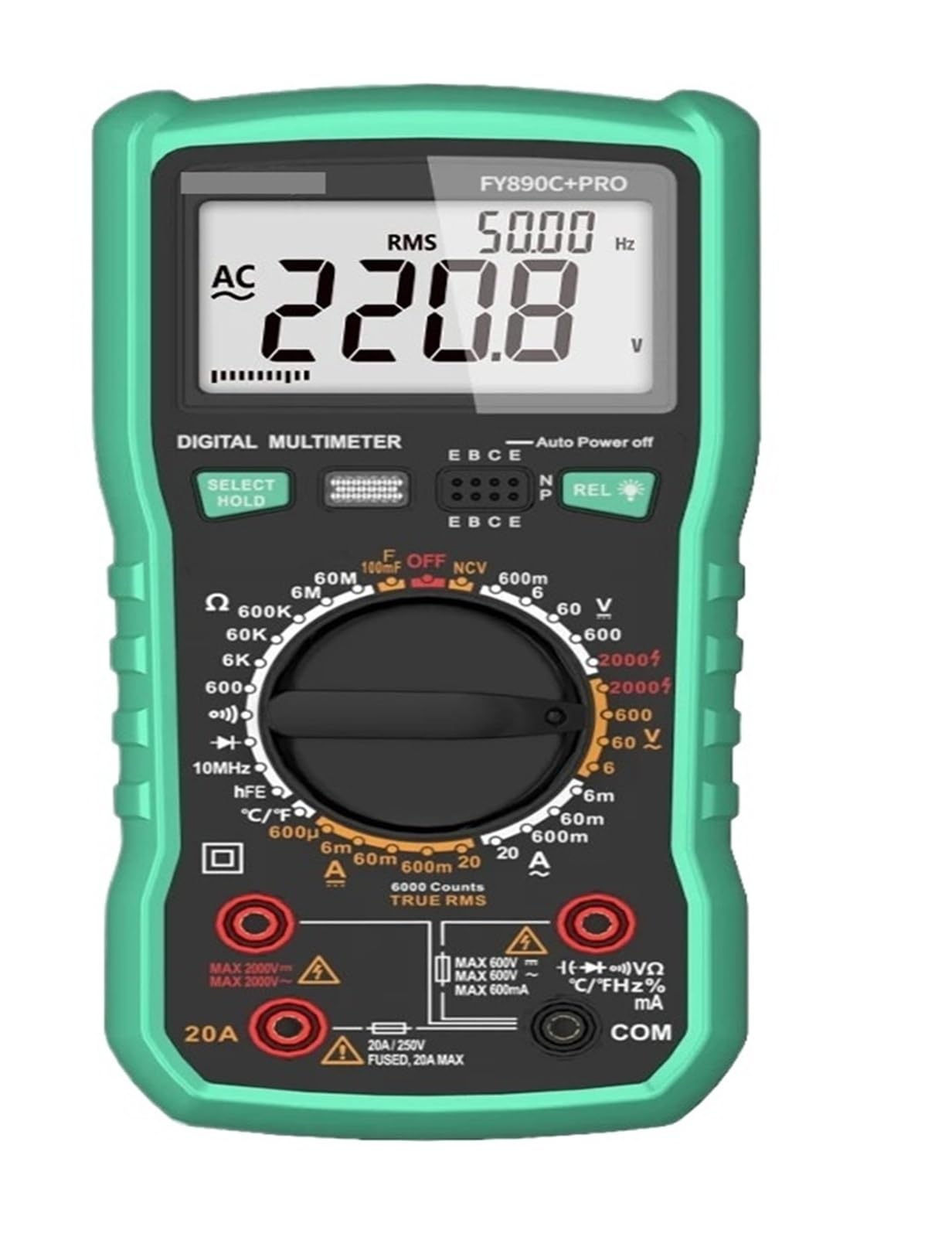 Multimetro digitale 6000 conta la capacità reale 20 A/2000 V CA/CC for elettricisti, uso solare fotovoltaico industriale | Digital Multimeter(FY8233K)
