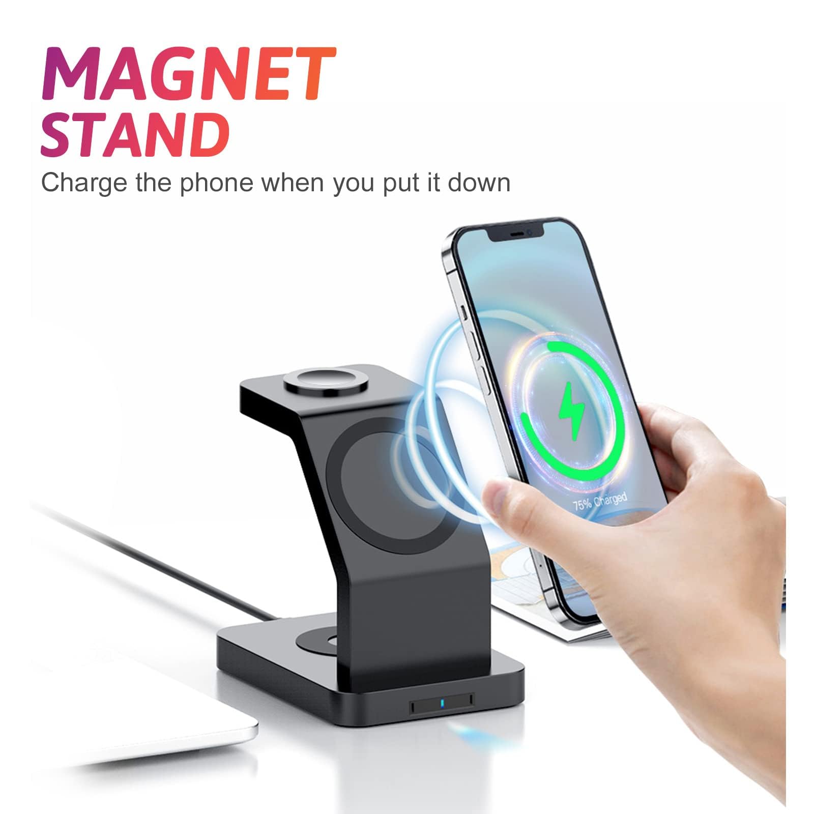 BIGBIG WON Cargador Magsafe 3 en 1, Cargador de teléfono móvil, Cargador inalámbrico con Adaptador QC para iWatch 7 6 5 4 3 2 AirPods, para iPhone 13 13 Pro 13 Pro MAX 12 12 Pro 12 Pro MAX