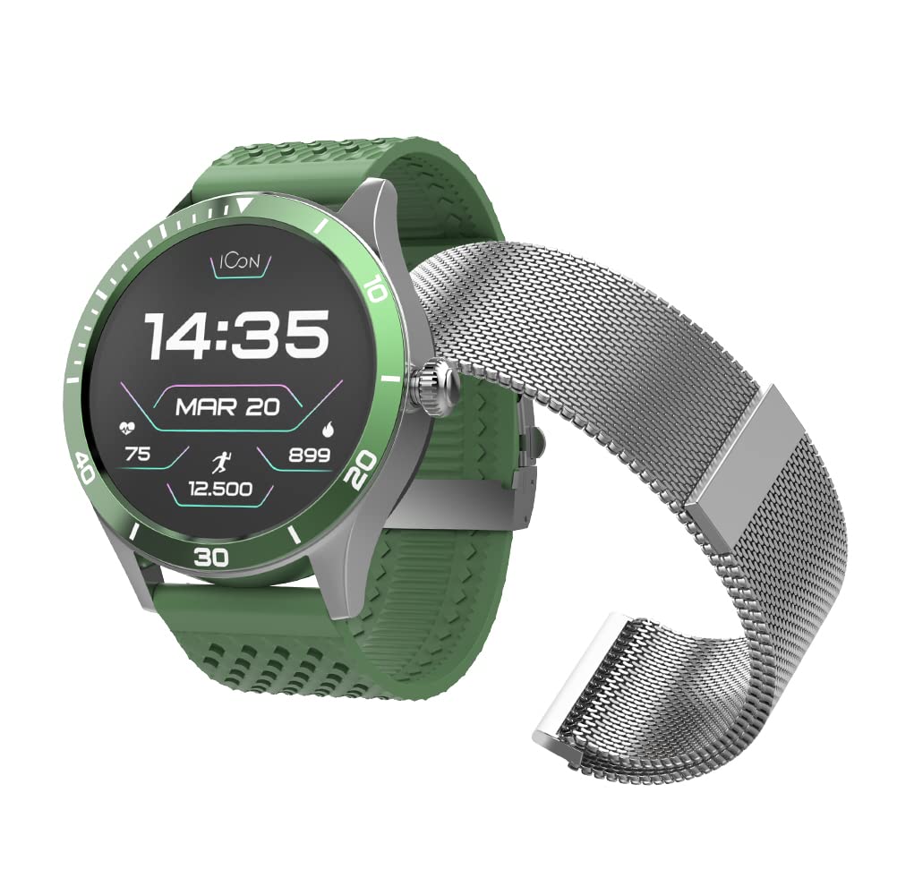 FOREVER Smartwatch AMOLED ICON II AW-110 dodatkowy pasek, wyświetlacz 1,3" 360 x 360 pikseli, IP68, Bluetooth v 5.1, czas czuwania 10 dni, akumulator litowo-jonowy 310 mAh, czas ładowania 2 godziny