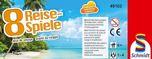Schmidt Spiele 49102 - 8 Reise-Spiele, Spielesammlung, magnetisch, Bunt, 1 bis 4 Spieler