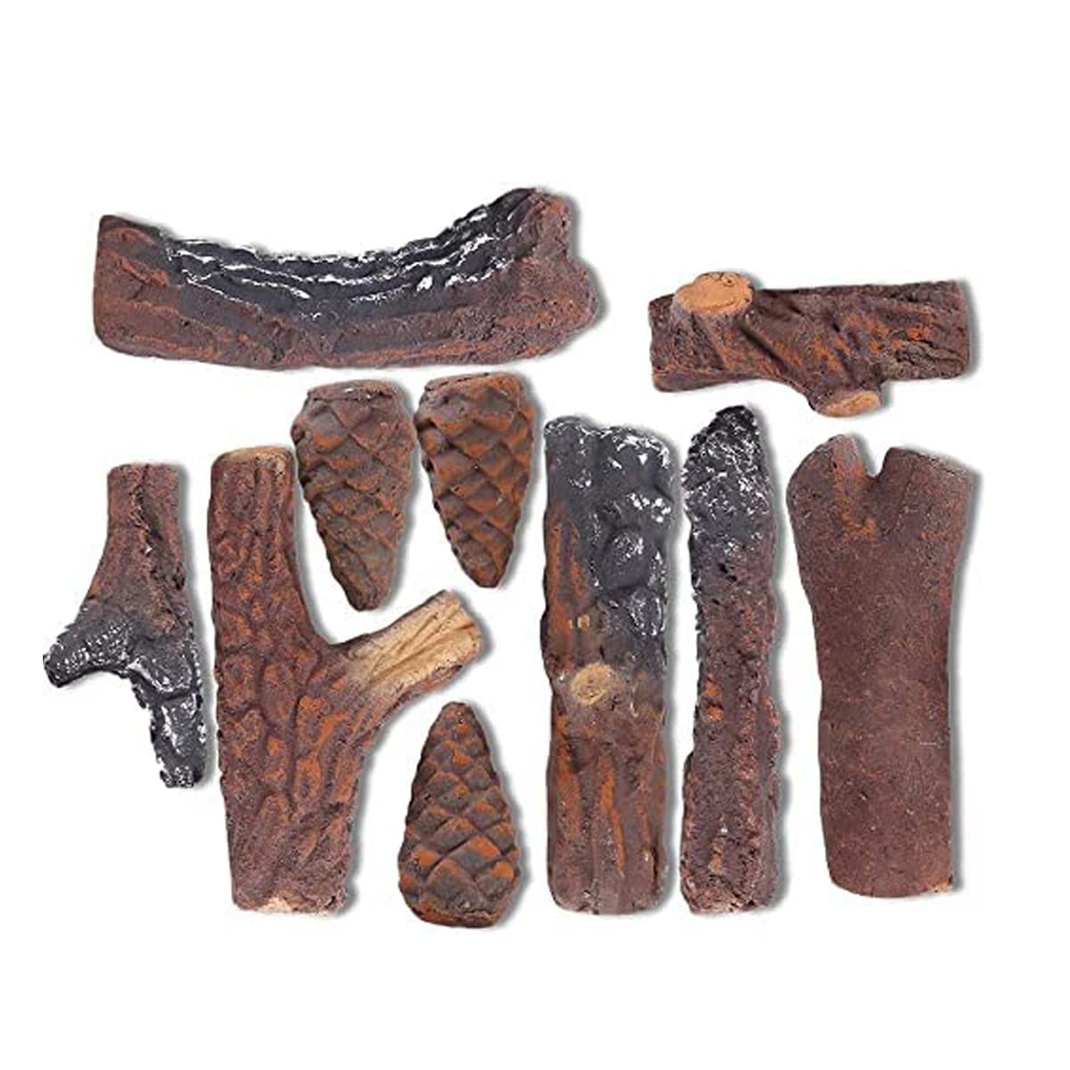 Juego de 10 troncos de madera de cerámica, decoración de chimenea, cerámica, decoración de madera, para gas, etanol, eléctrica, interior y exterior