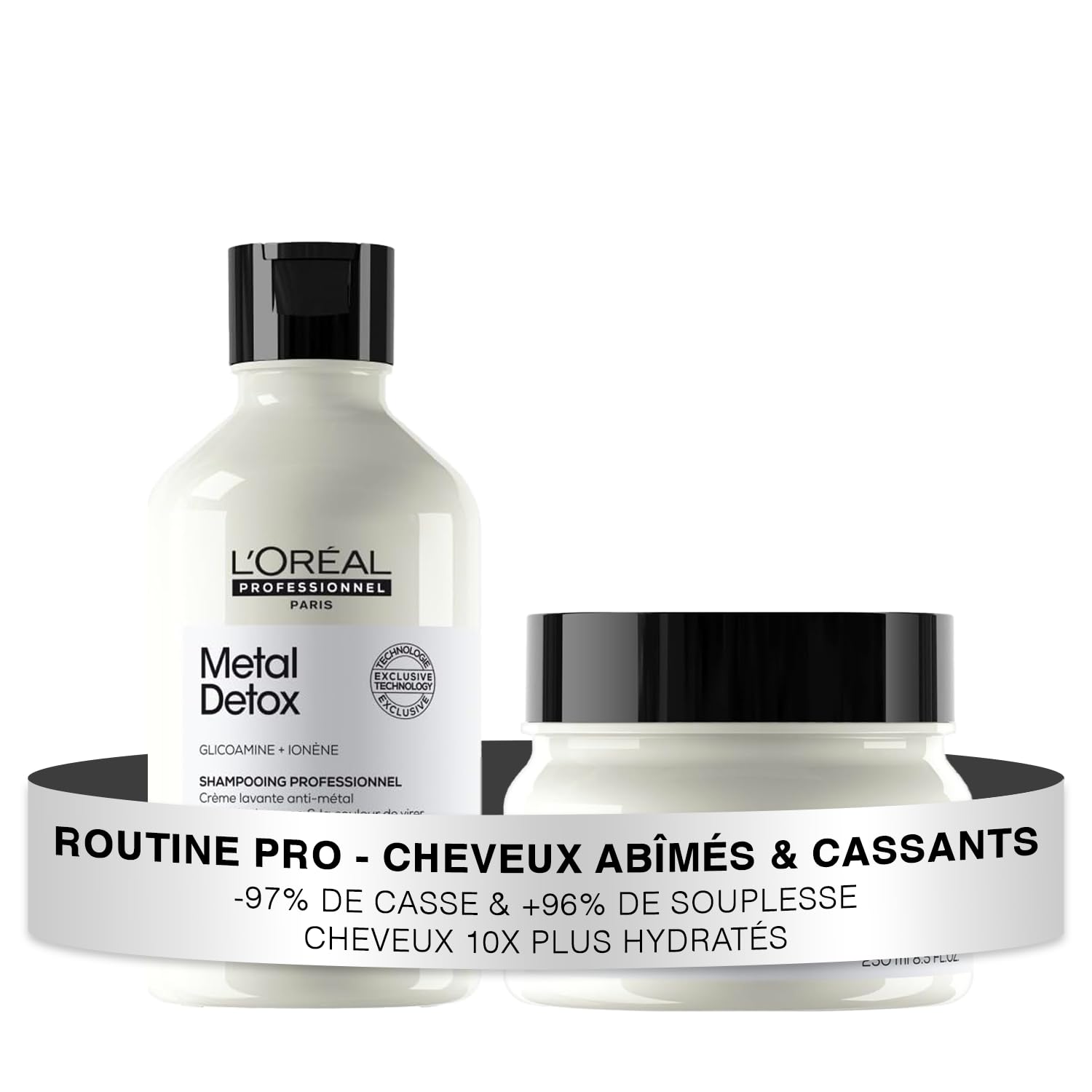 L’Oréal Professionnel Metal Detox Shampoo 300ml & Hair Mask 250ml, prevent breakage and colour fade from hard water, Clarifying shampoo, sulphate free & vegan, conditioner hair treatment,300ml,250ml