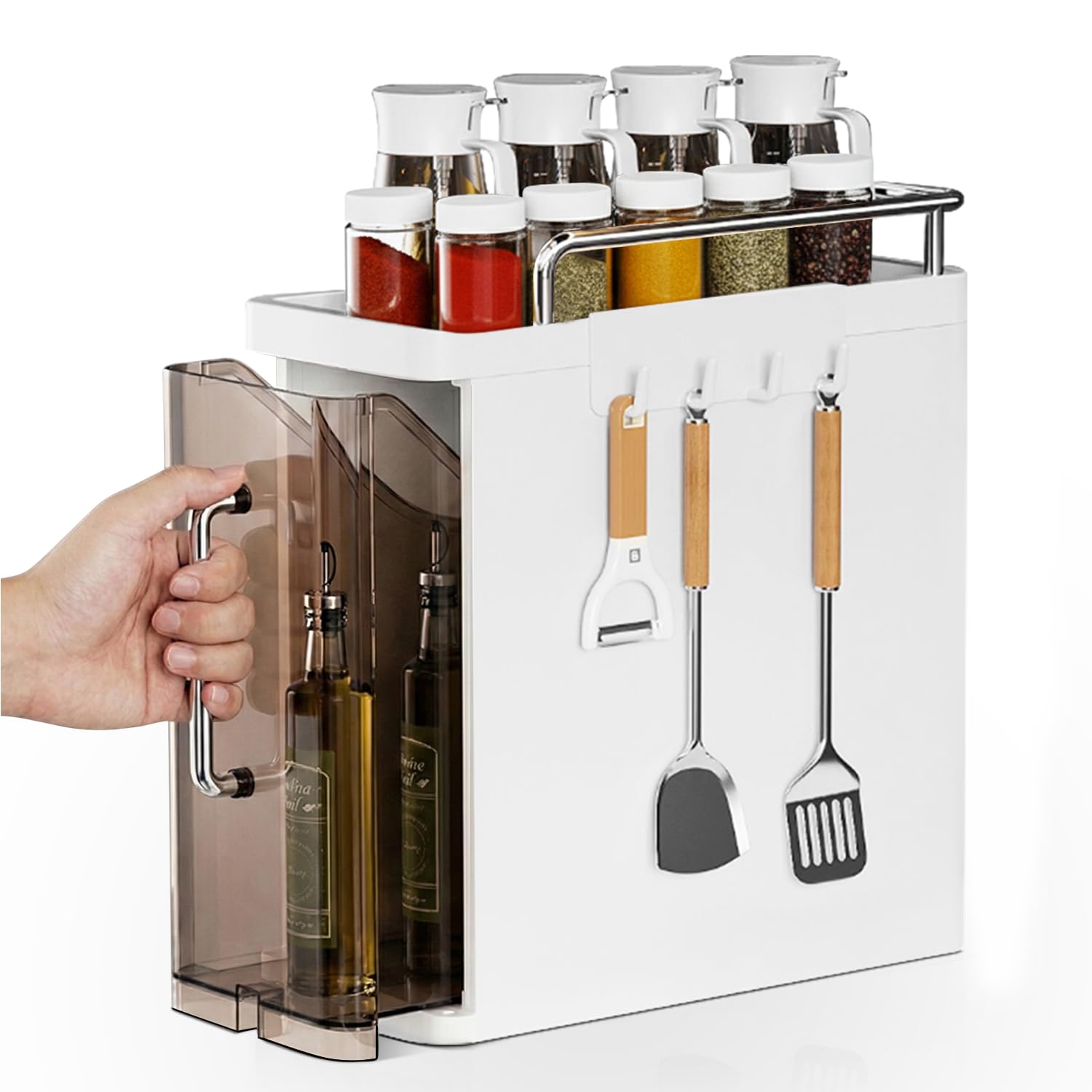 Pull Out Spice Rack for Cabinet and Pantry | Sliding Kitchen Organizer with Smooth Glide Drawers | Compact Vertical Spice Rack Pull Out for Small Spaces | Pre-Assembled Spice Cabinet Organizer