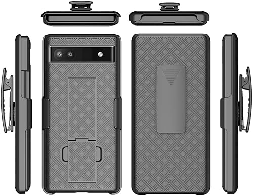Miniatura 2 de Funda con soporte de clip giratorio para cinturón, carcasa protectora resistente de cuerpo completo para Google Pixel 6A 2022, negro
