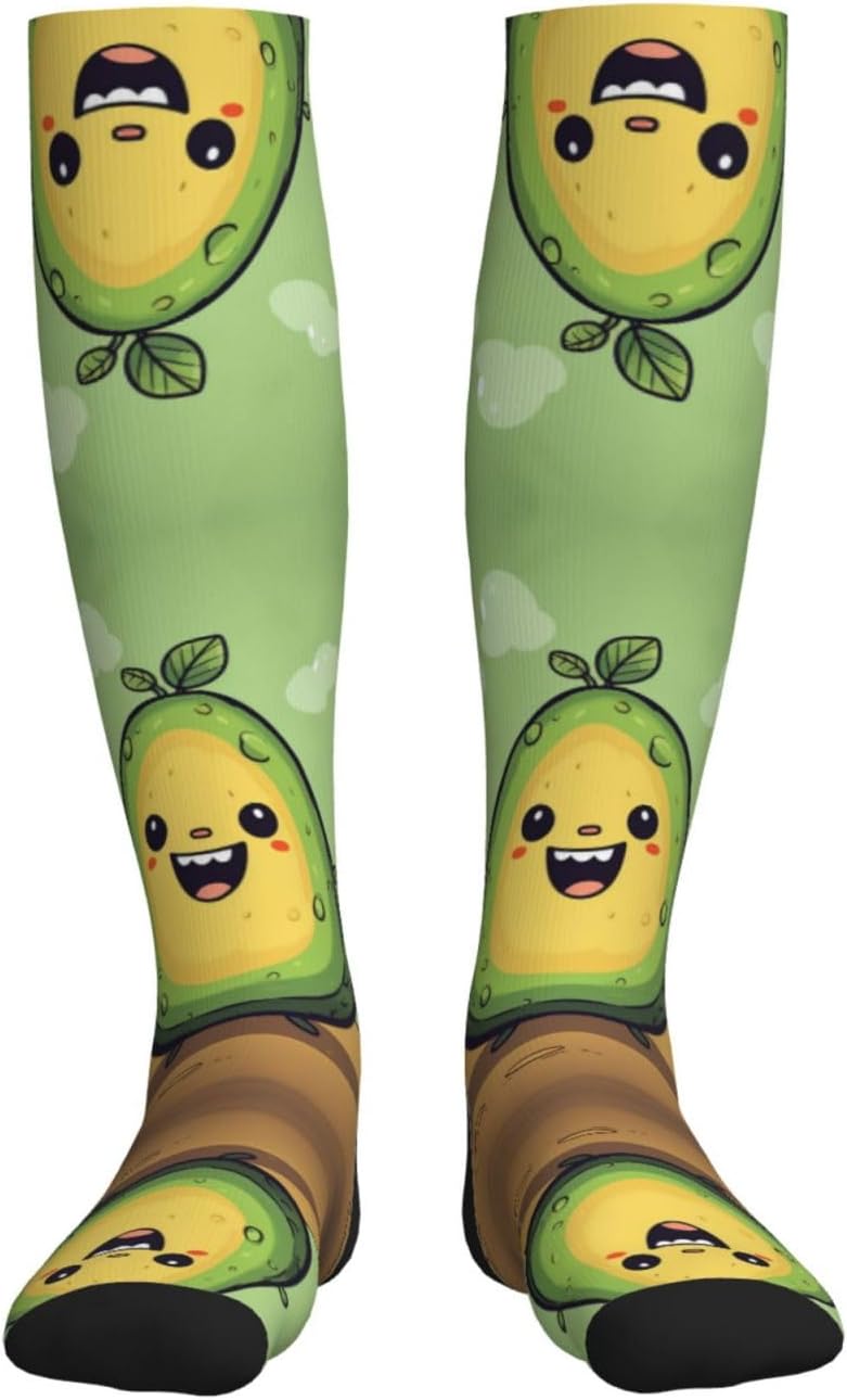 Cartoon Avocado Compression Socks For Women Men 15-20mmhg Graduated Support Circulation Knee High Socks For Nurses Athletic