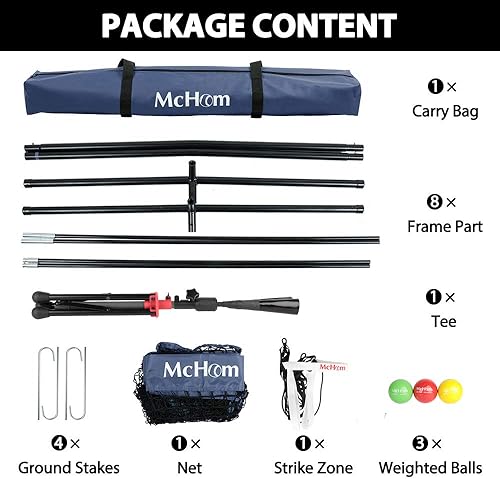 Miniatura 4 de McHom Juego de red de práctica de béisbol y sóftbol de 7 x 7 pies con camiseta de viaje, 3 bolas pesadas y zona de golpe para práctica de golpe,