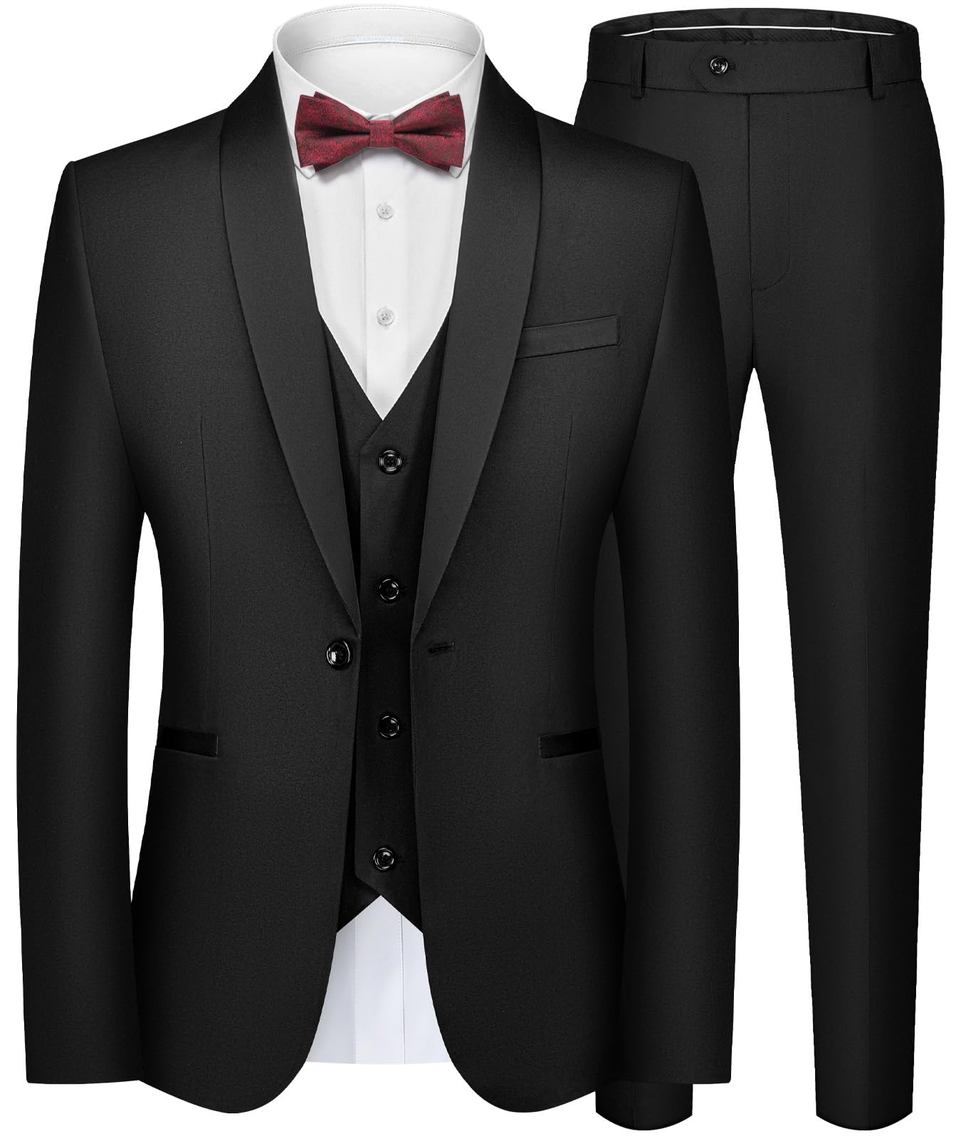 WEEN CHARM Mens Suit Slim Fit Tuxedo 3 Piece One Button Shawl Lapel Blazer Jacket Vest Pants Set for Prom Party