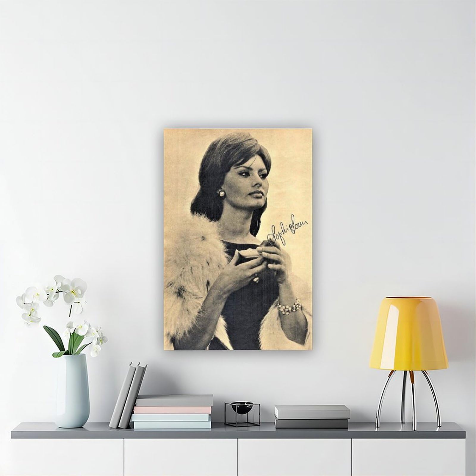 Poster su tela, motivo: Sophia Loren che mangia gli spaghetti, decorazione artistica da parete per soggiorno e camera da letto, con cornice, 40 x 60 cm