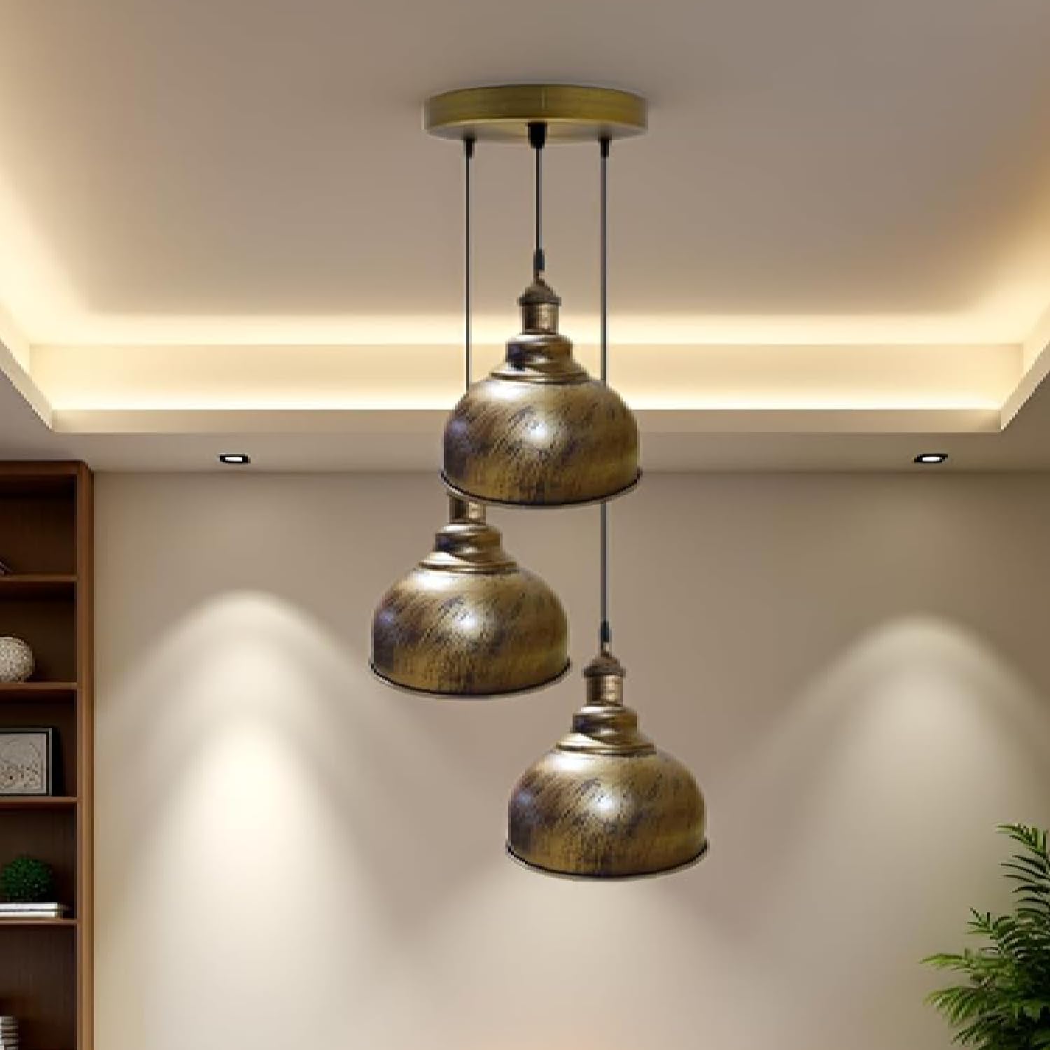 DC VOLTAGE 3 Way Brushed Copper Dome Ceiling Fixture E27