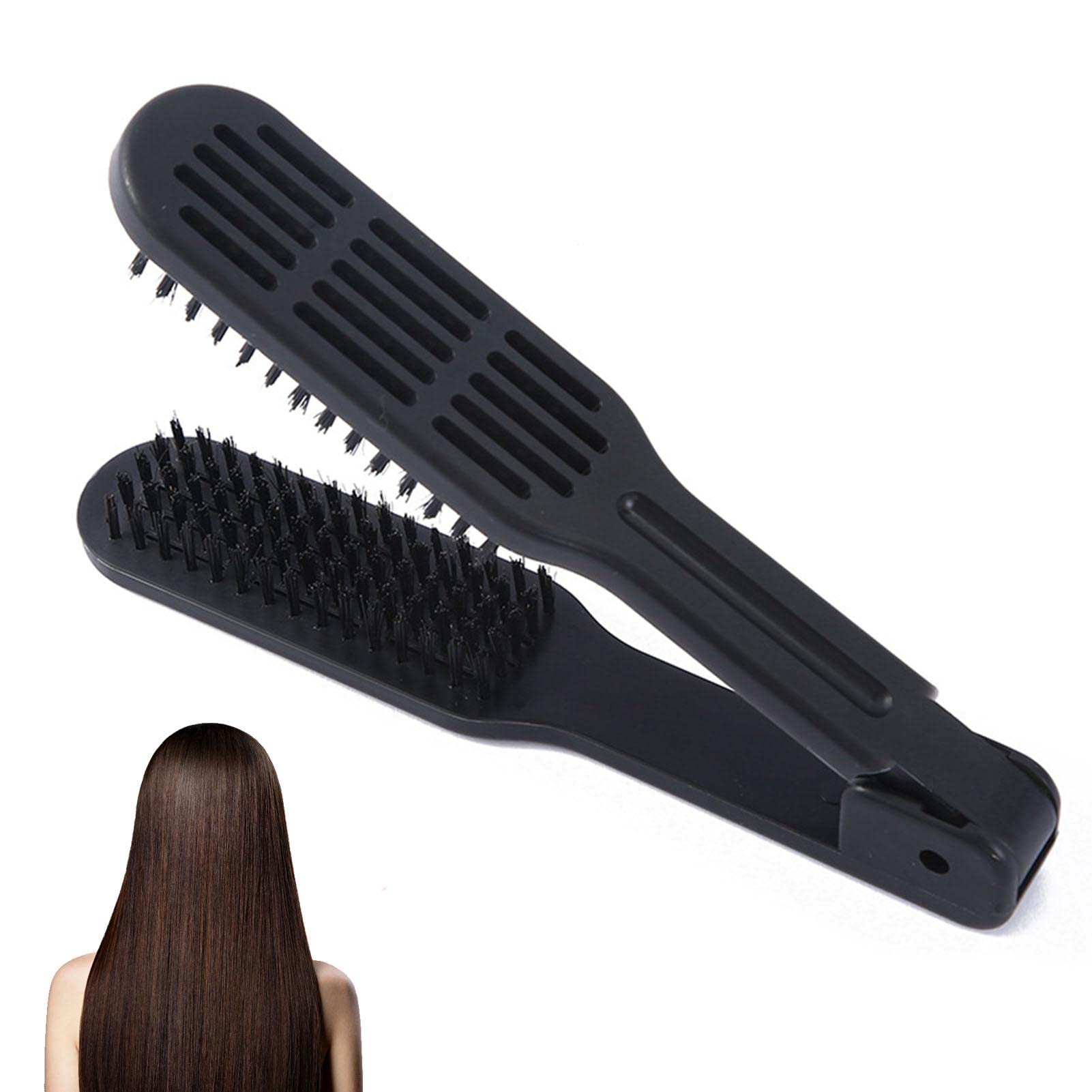 Double Sided Clamp Brush Hair Straightener, Straightening Hairbrush Comb black
