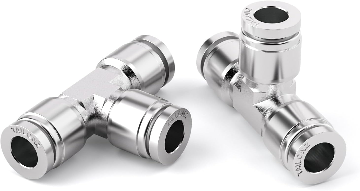 TAILONZ PNEUMATIC 3/8" OD Tee 304 Stainless Steel Push to Connect Fittings 3 Ways Tube Connect Push Fit Push Lock PE-3/8 (Pack of 1)