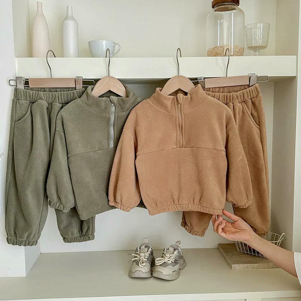 GLDFW Autunno Ragazze 2PCS Abbigliamento Set Pile Stand Collar Pullover Abiti Allentati Sport Pantaloni Tuta Bambini Ragazza Outfits